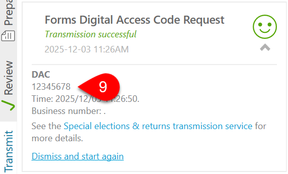 Screen Capture: Successful DAC request transmission