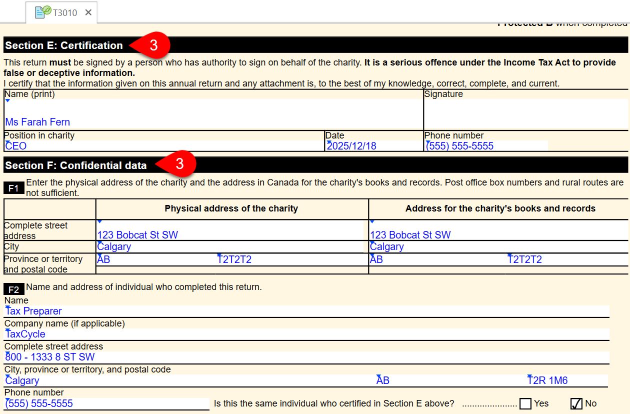 Screen Capture: Sections E and F on the T3010 jacket
