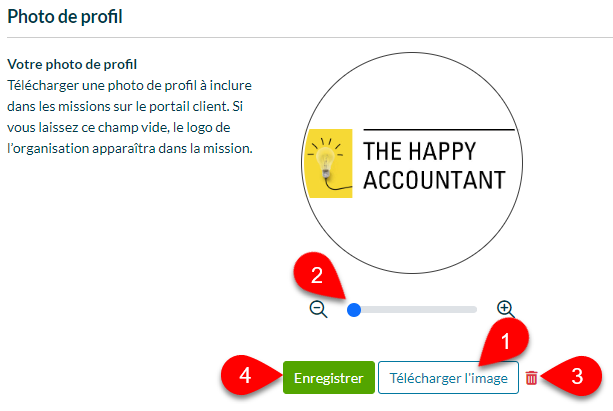 Capture d'écran : Télécharger une photo de profil dans TaxFolder