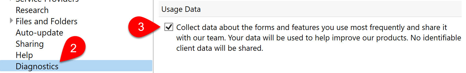 Screen Capture: Usage Data Consent