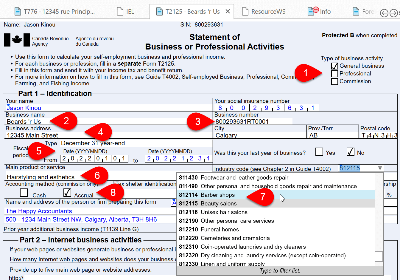 Screen Capture: T2125 Part 1, Identification