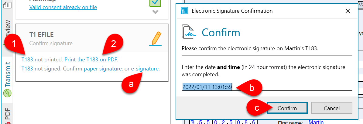 Screen Capture: Confirm Signature on T183