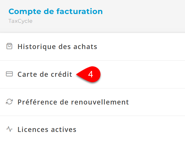 Capture d'écran : Cliquez sur carte de crédit