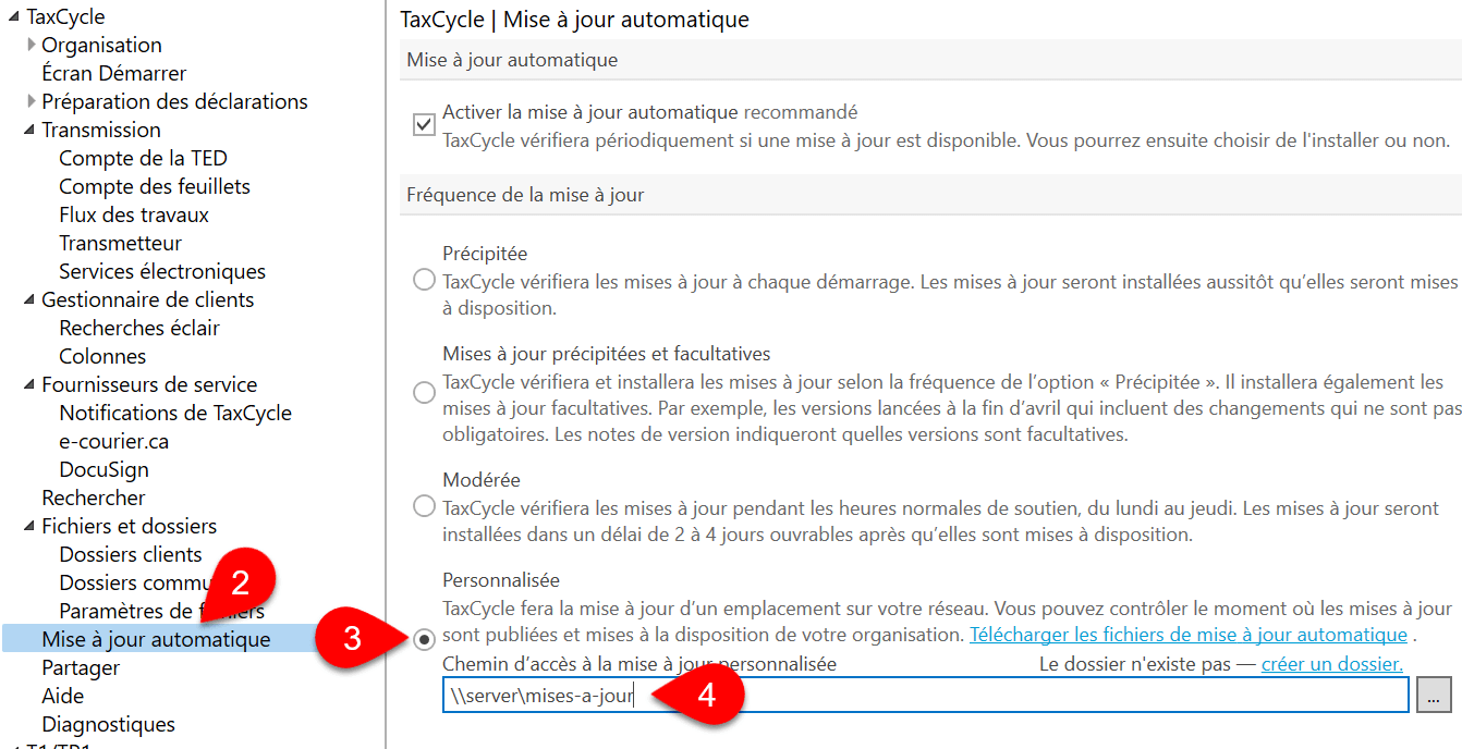 Image : options de mise à jour automatique