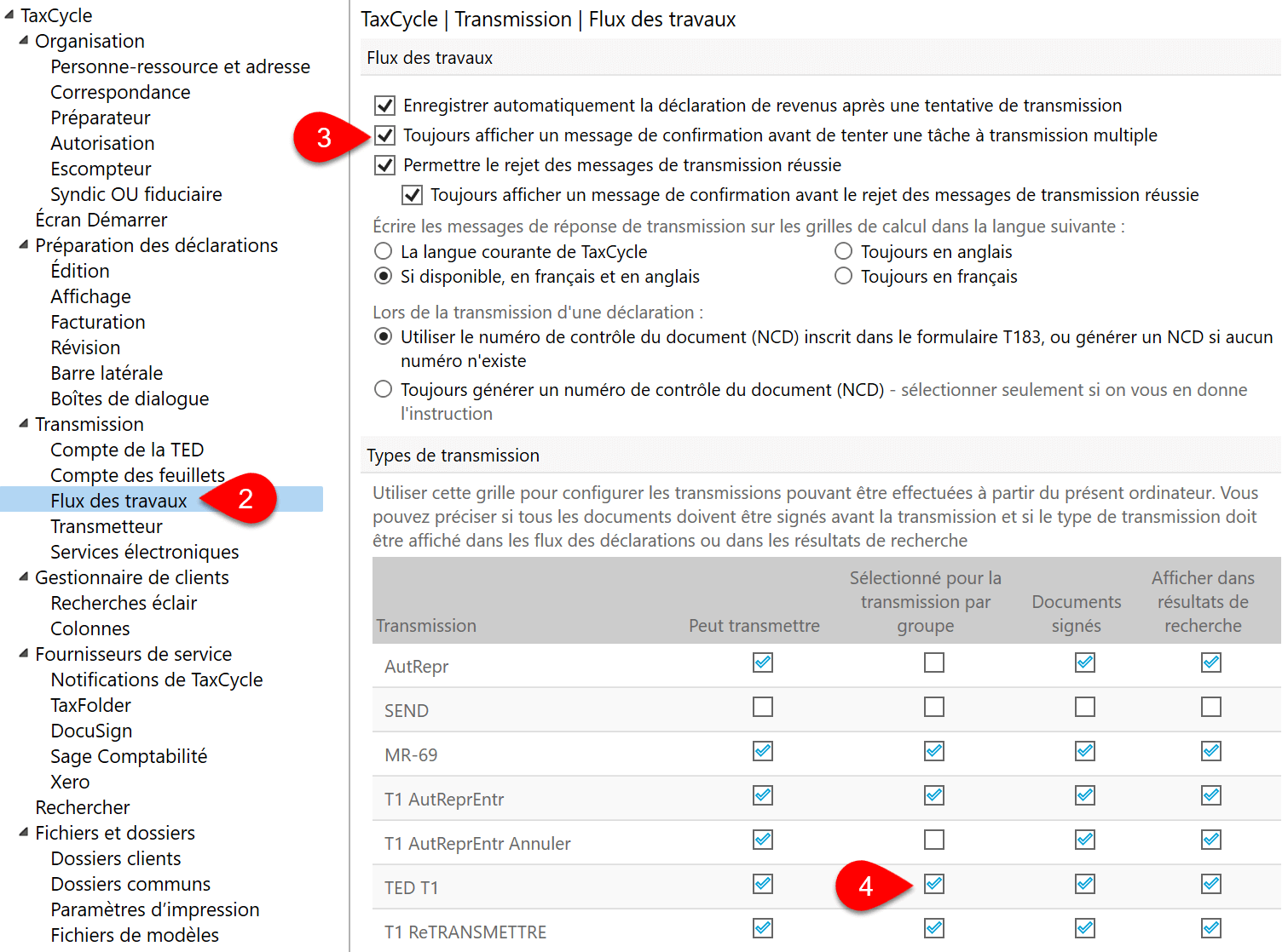 Capture d’écran : Transmettre les types sélectionnés