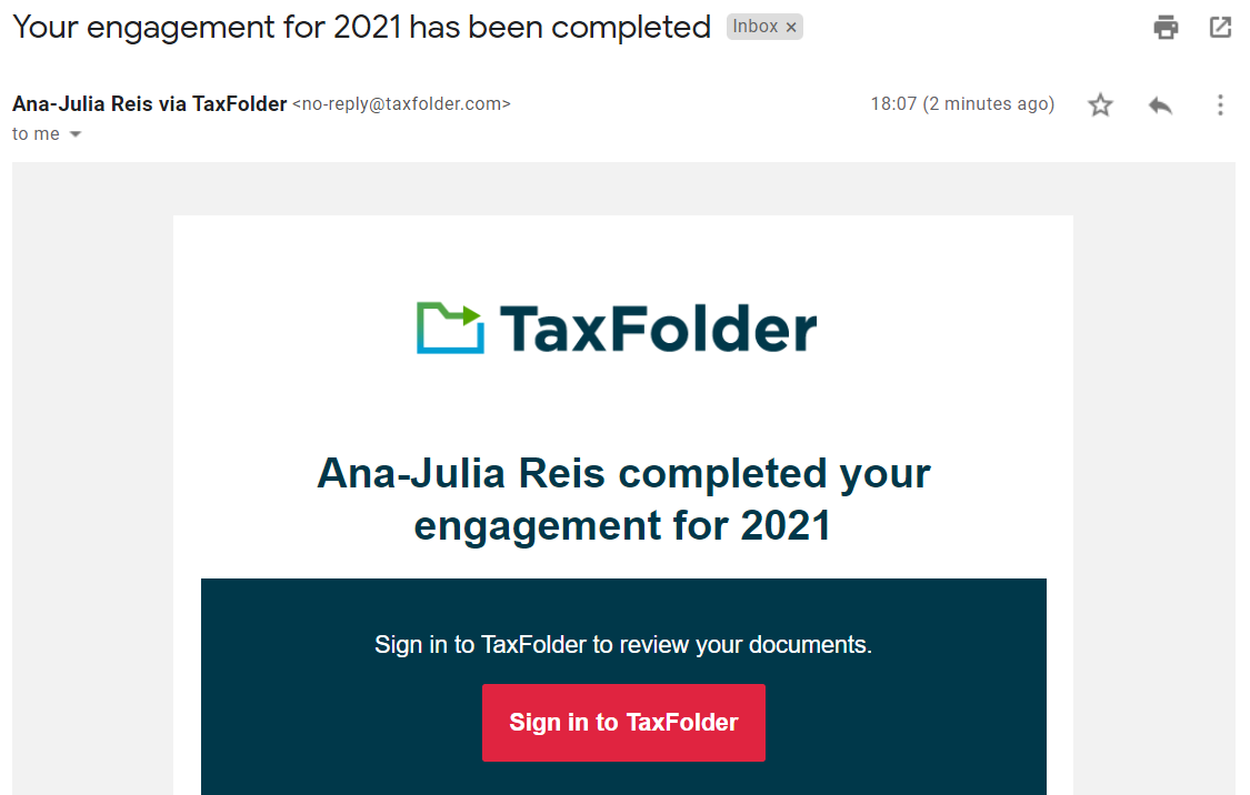 Client Email Notifications from Taxfolder | TaxCycle