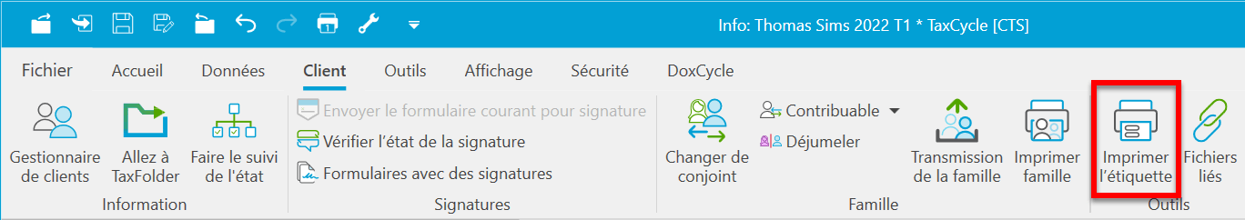 Capture d'écran : Imprimer l'étiquette