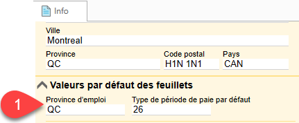 Capture d’écran : Entrez QC comme province d'emploi sur la grille Info