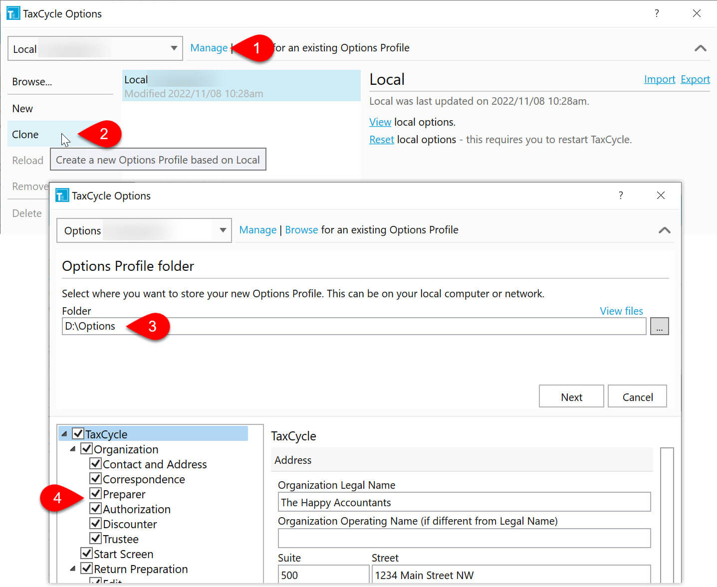 Screen Capture: Create an Options Profile