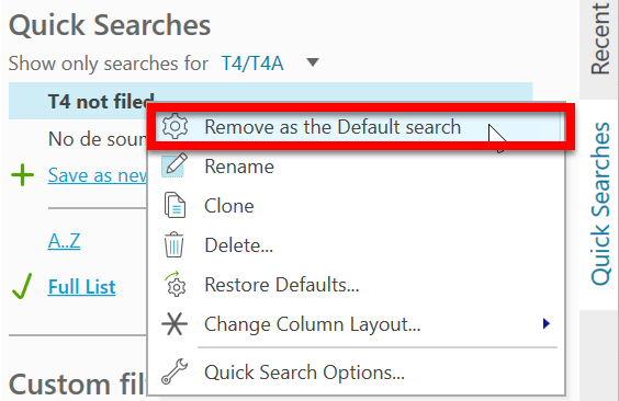 Screen Capture: Remove as the Default search