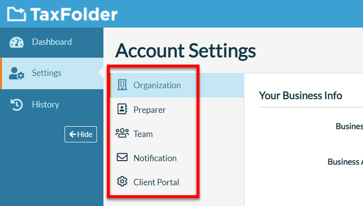 Screen Capture: Account Settings