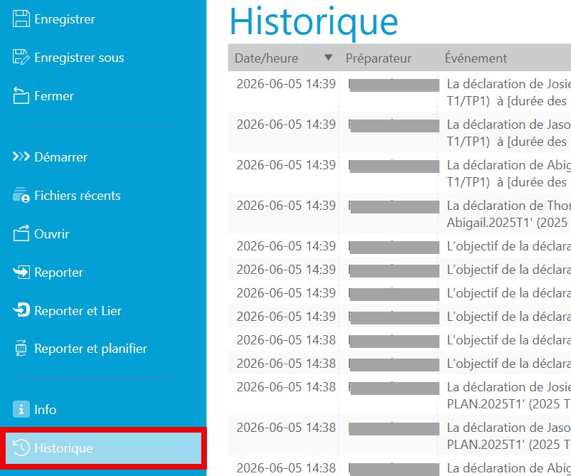 Screen Capture: History page