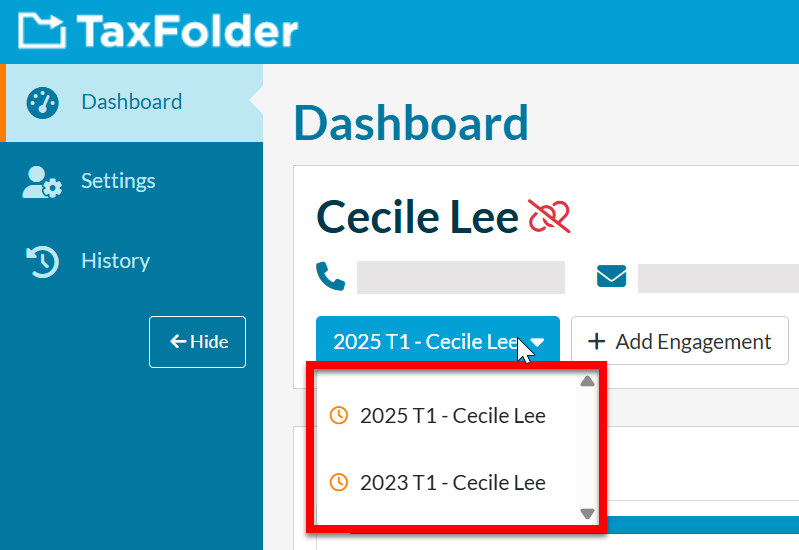 Screen Capture: TaxFolder Client Engagement