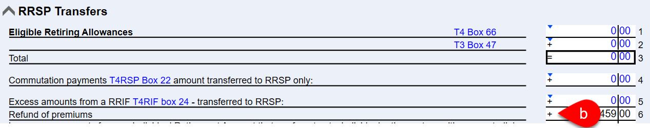 Screen Capture: RRSP worksheet line 6