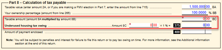 Screen Capture: Override taxable amount in Part 8 of UHT-2900