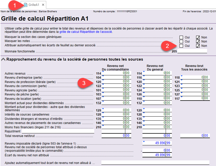 Capture d'écran : Grille de calcul Répartition A1