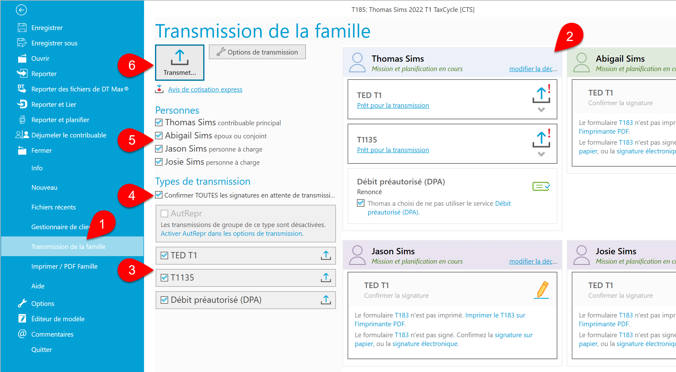 Capture d’écran : Transmission de la famille