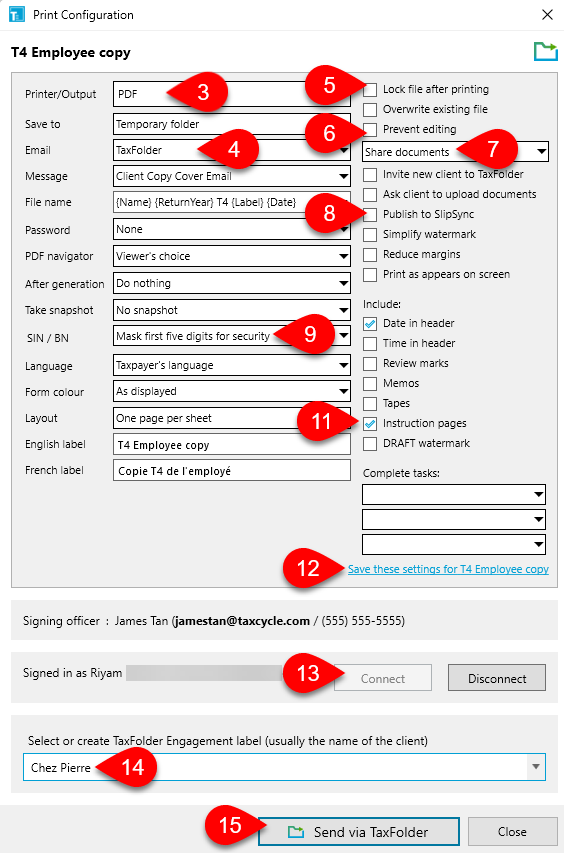 Screen Capture: Send slips via TaxFolder