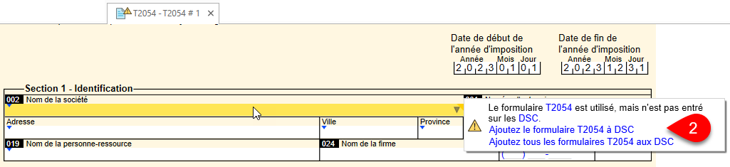 Capture d'écran : Ajoutez le formulaire à la grille DSC