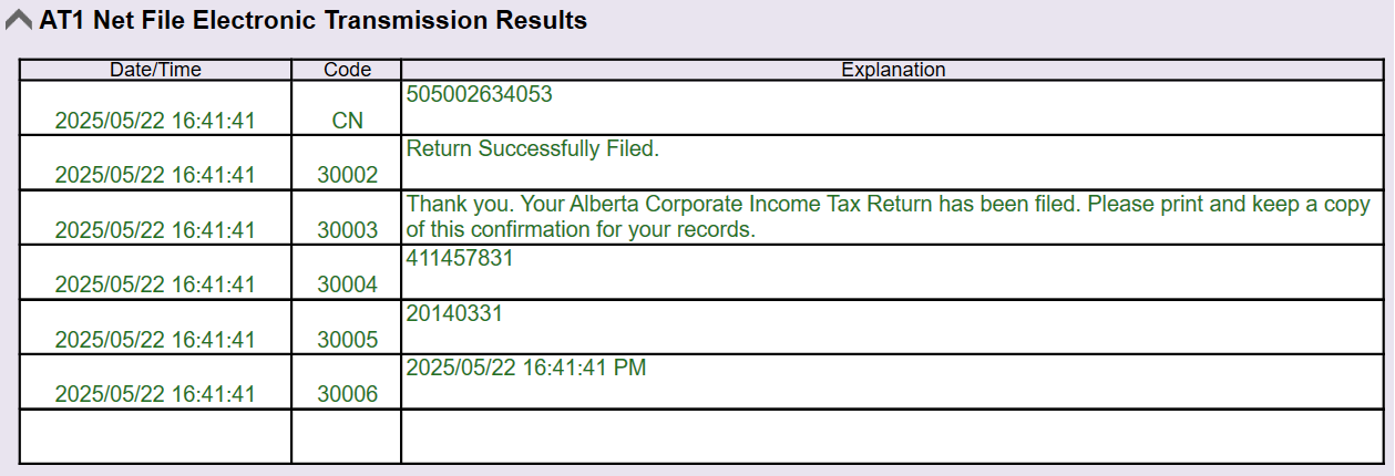 Screen Capture: AT1 Transmission Results
