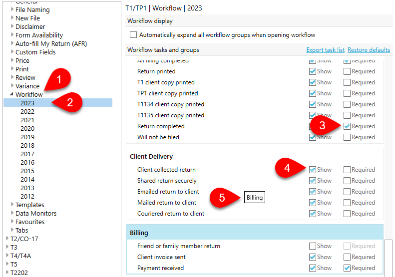 Screen Capture: Workflow Options