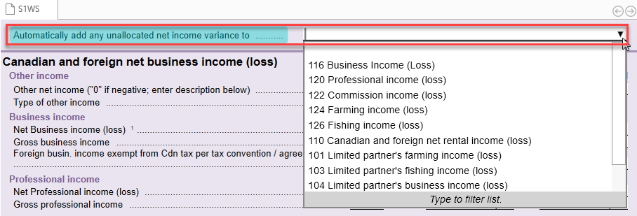 Screen Capture: Automatic allocation of net income variance in TaxCycle T5013