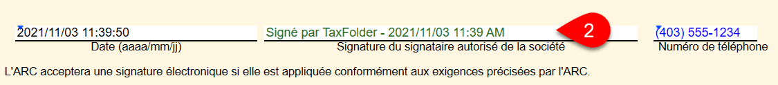 Capture d’écran : Le T183CORP signé au moyen de DossierFiscal