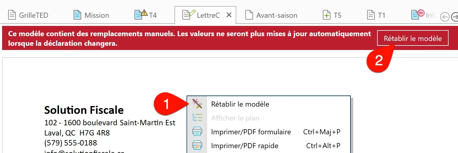 Capture d'écran : retirer les remplacements