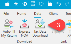 Screen Capture: Data menu in TaxCycle