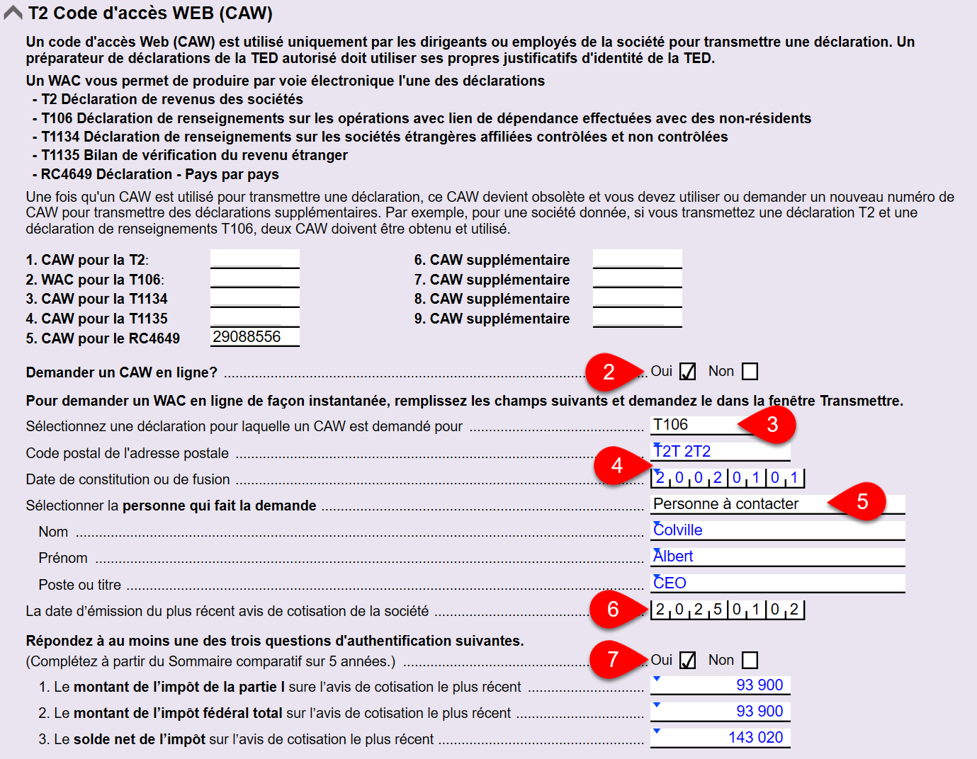 Capture d'écran : GrilleT2TIDS dans TaxCycle T2