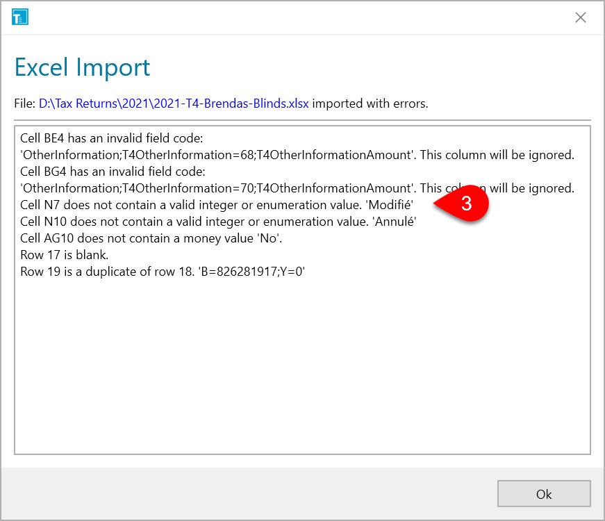 Screen Capture: Imported with errors