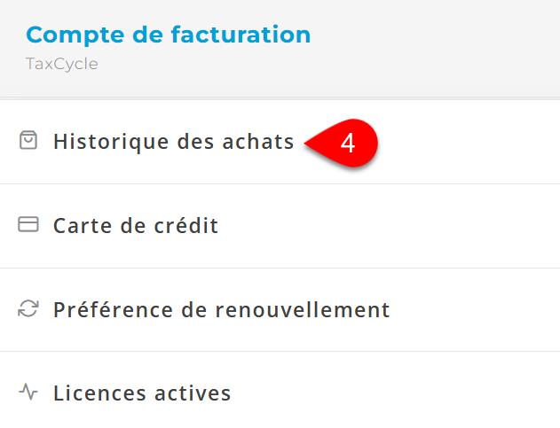 Capture d'écran : ‌Historique des achats