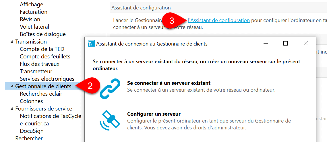 Capture d’écran : Lien à l’Assistant de configuration