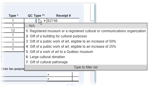 Select the type of Québec donation