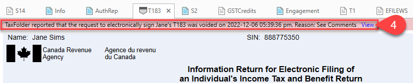 Screen Capture: Voided Document in TaxCycle