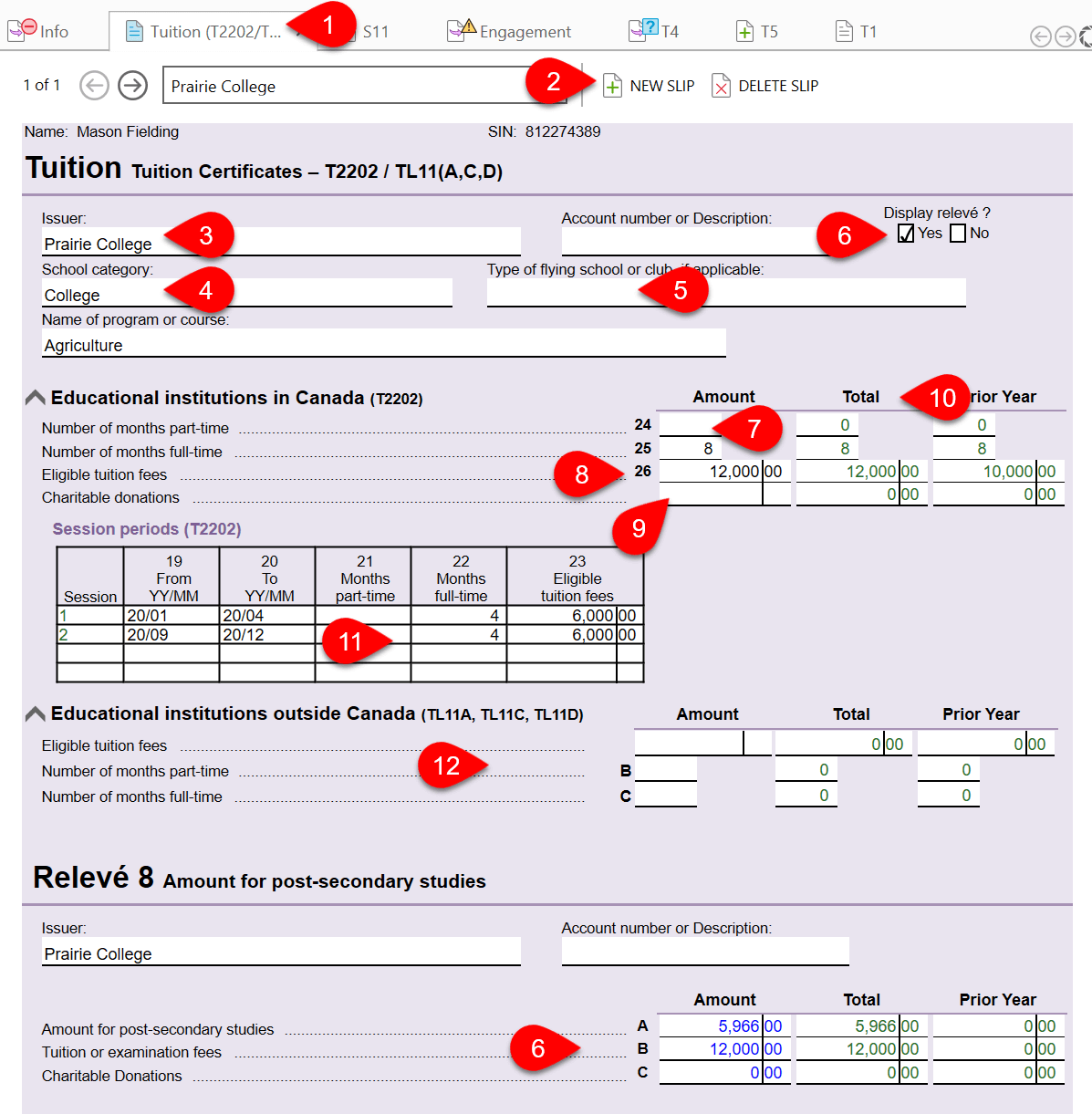 Screen Capture: Tuition Slip (T2202)