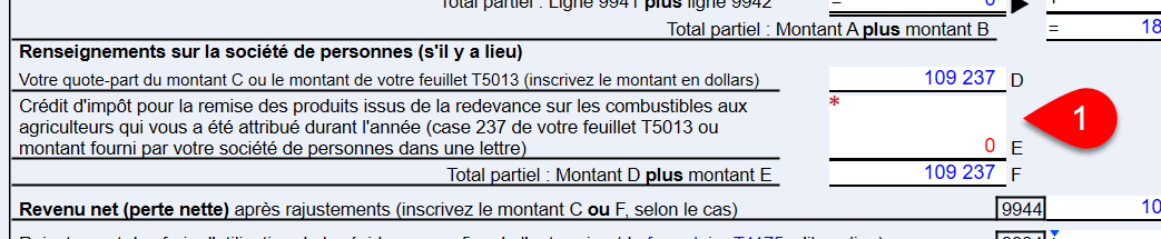 Capture d’écran : remplacé le montant à la ligne E