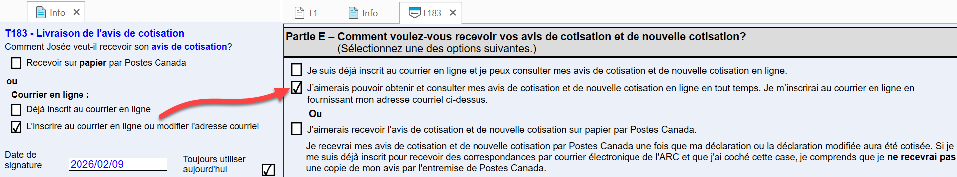 Capture d’écran : Info aux champs T183