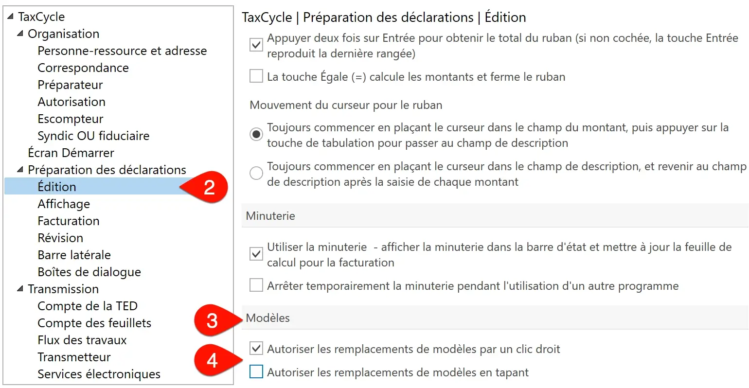 Capture d'écran&nbsp;: préparer une déclaration,&nbsp;options de révision
