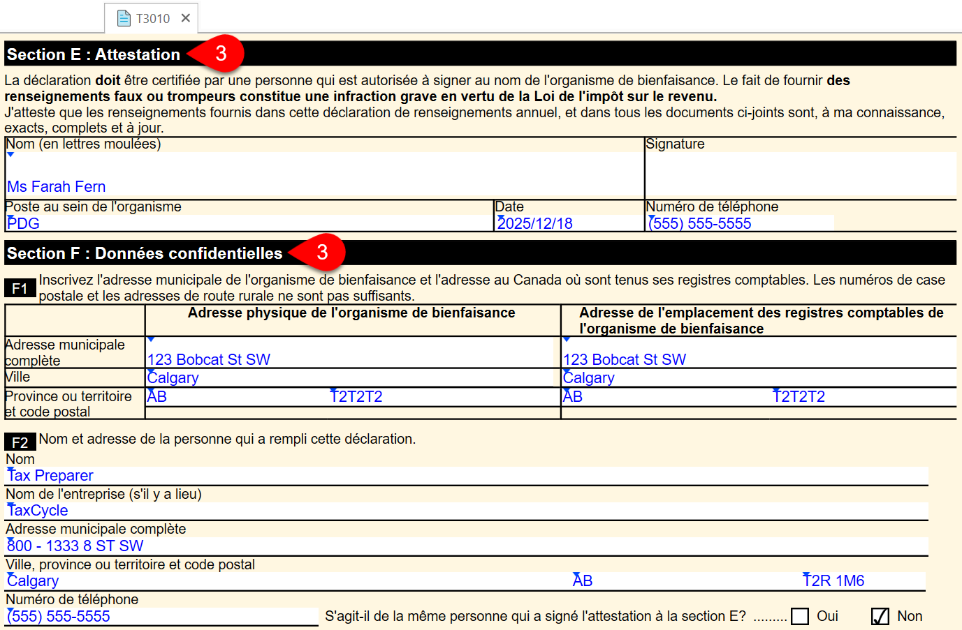 Screen Capture: Sections E and F on the T3010 jacket