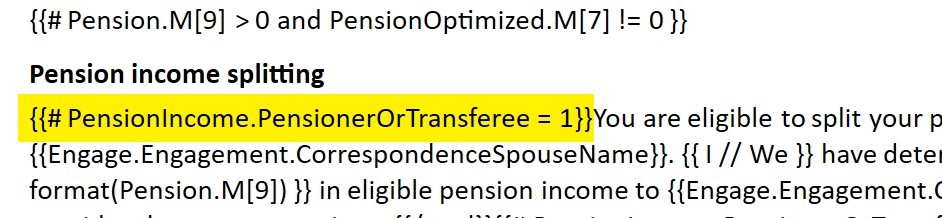 Screen Capture: Fixed Pension Splitting Code