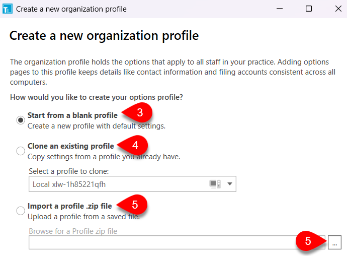 Screen Capture: Create a new options profile