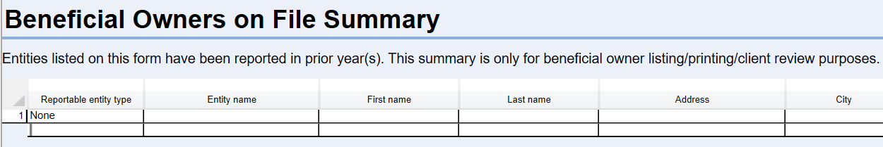 Screen Capture: Beneficial Owners on File Summary