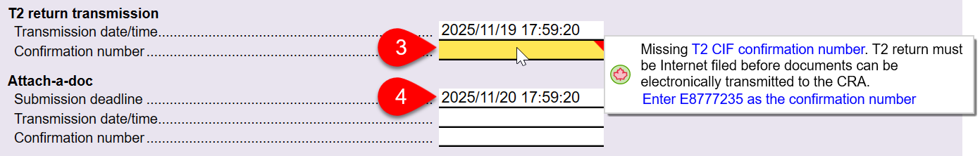 Screen Capture: Confirmation number field