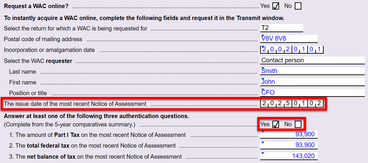 Screen Capture: Authentication questions