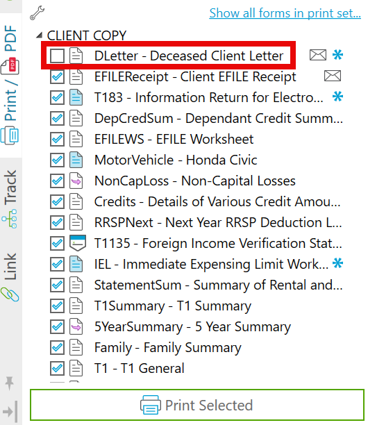 Screen Capture: Deselect template from print set