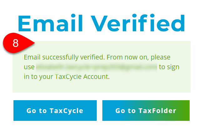 Screen Capture: Email Verified Message