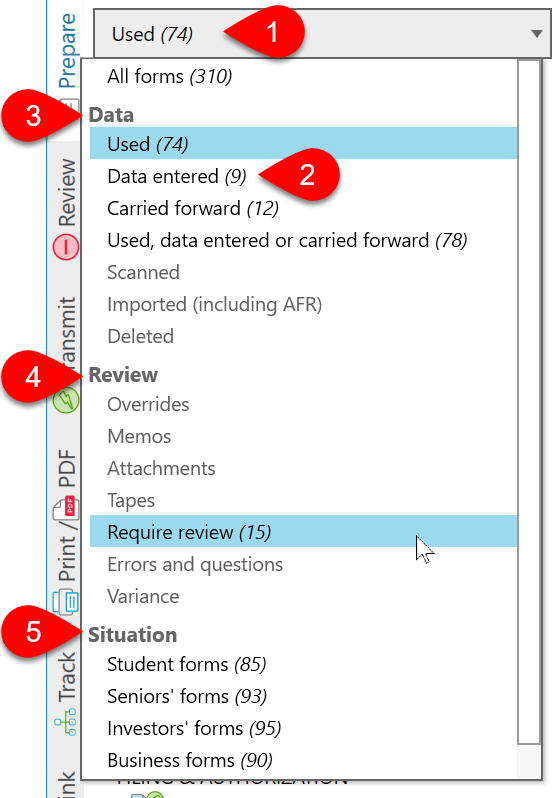 Screen Capture: Views in the Prepare Sidebar