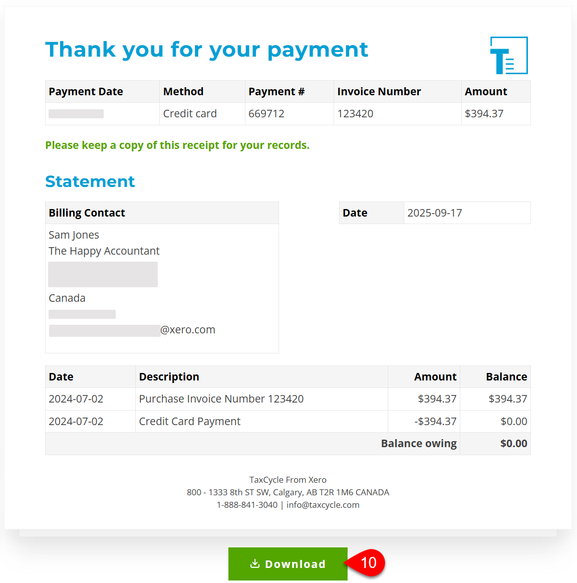 Screen Capture: Download a copy of your receipt