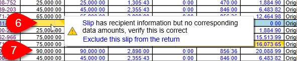 Screen capture of review message on slip summary